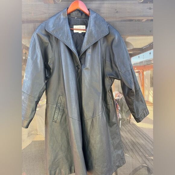Brandon Thomas vintage lined leather one button trench coat flair matrix sz M - Picture 2 of 12